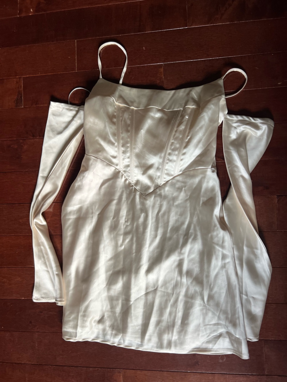 Elegant Cream Satin Mini Dress with Corset Detail